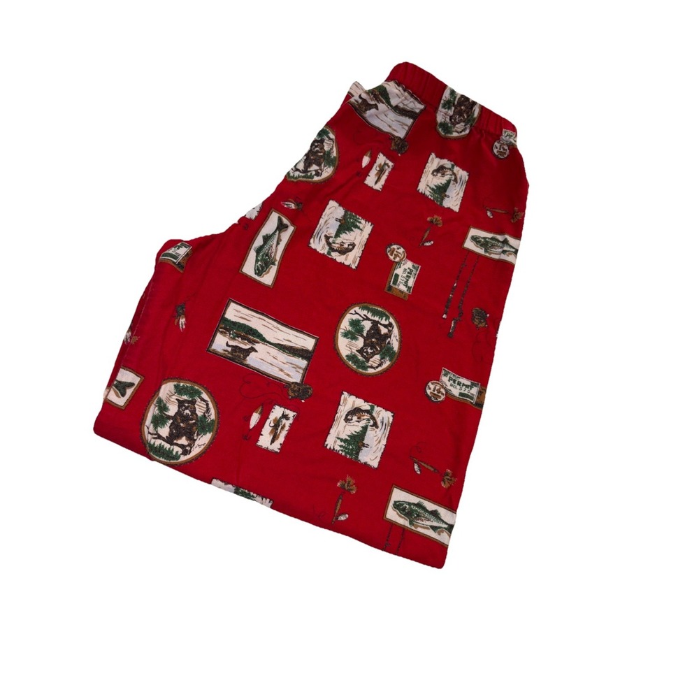 VINTAGE INTIMATE ESSENTIALS women's M flannel pajama Pant fish-bears-outdoors